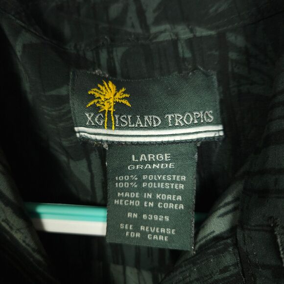 VTG Island Tropics Mens Large Greenish Gray Hawaiian Tropical Button Down Shirt - Picture 3 of 7